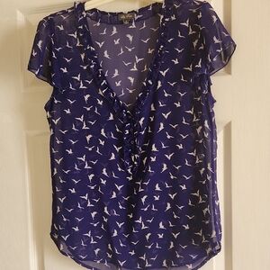 Lily Rose Purple Sheer Bird Print Blouse